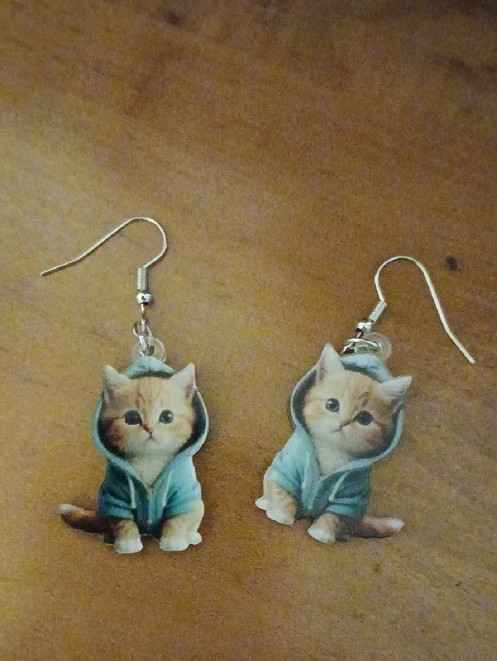 Cute Cat in Hoodie Drop Earrings - Blue